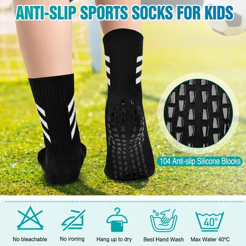 Vista 3 de Calcetines de fútbol antideslizantes para niños, suaves, transpirables, antideslizantes, calcetines deportivos de fútbol para niños y niñas