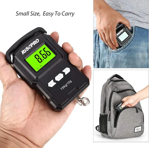 Vista 6 de RISEPRO® Balanza digital de peces de 165.3 lbs/165 libras con regla de 39 pulgadas, balanza electrónica de equipaje para pescar, gancho colgante
