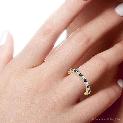 Vista 6 de Anillo de eternidad con zafiro de diamantes de 1 12 quilates en oro amarillo de 14 quilates