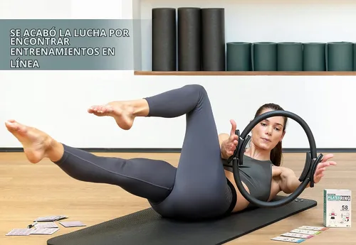 Vista 2 de Tarjetas de entrenamiento con anillo de pilates Flexies - 58 tarjetas de ejercicios con anillo de pilates, círculo de pilates, postura
