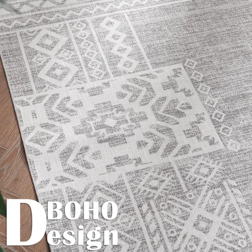 Vista 2 de jinchan Alfombra vintage de pasillo de 3 x 8 pies, ultrafina, lavable, bohemia, geométrica, antideslizante, no desprende pelusa, para dormitorio