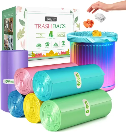 Vista 49 de Bolsas de basura fuertes de 1.2 galones, 220 unidades, bolsas de basura para baño, bolsas de plástico pequeñas para la oficina en casa, cocina, se