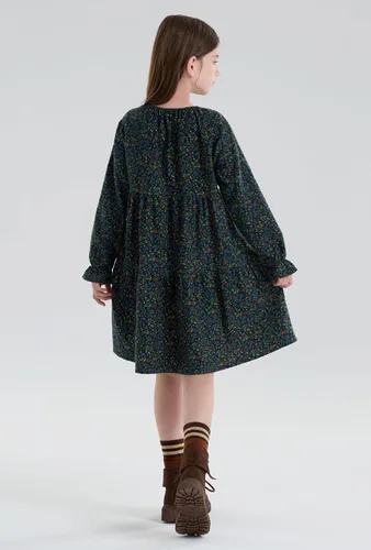 Vista 2 de SOLOCOTE Vestido a cuadros para niñas, de algodón, casual, de primavera, manga larga, cuello Peter Pan, 3-14 años