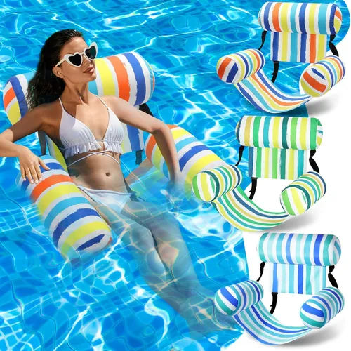 Vista 16 de Paquete de 3 flotadores inflables para piscina, sillas flotantes para adultos, hamaca ajustable, silla flotante de agua, natación, patrón de plantas