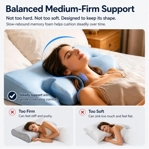 Vista 5 de Almohada cervical cervical para dormir, almohada de contorno de espuma viscoelástica de firmeza media con orificios para los brazos, 2 alturas