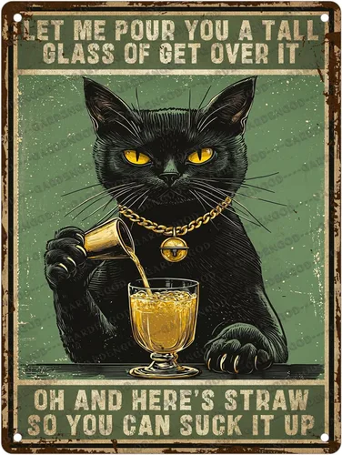 Vista 16 de Cartel de metal divertido vintage con diseño de gato de cocina con texto en inglés «Cat Never Trust A Skinny Cook», póster de metal para el hogar