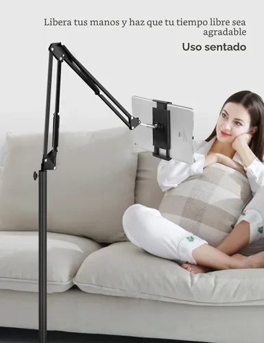 Vista 3 de BluuSuuk Soporte para Tablet en Piso con Base de Doble Peso, Montura para Cama y Teléfono con Brazo Ajustable y Extensible, Compatible con iPad Mini