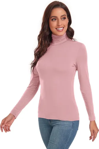 Vista 4 de ACIEMR Camisetas de cuello alto para mujer, casuales, ligeras, ajustadas, de manga larga, de capa base