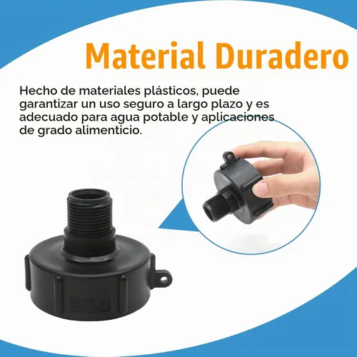 Vista 3 de Adaptador de drenaje de tanque de asas IBC 2" NPS hembra x 3/4" BSP