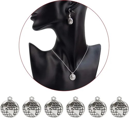 Vista 7 de AUEAR, Paquete de 100 dijes de globo de aleación de tierra de plata para hacer joyas, pulseras y collares