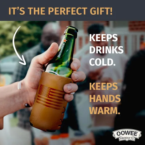 Vista 3 de Oowee - Fundas de cuero genuino para botellas, se adapta a botellas de cerveza de cuello largo de 12 onzas, soporte para botellas o abrazaderas