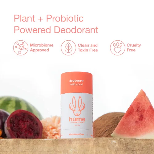 Vista 4 de Hume Supernatural Desodorante sin aluminio para mujeres y hombres, seguro para pieles sensibles, probiótico, a base de plantas, sin bicarbonato