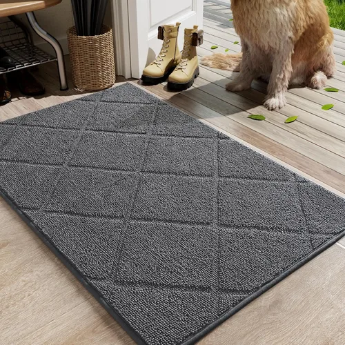 Vista 8 de LOCHAS Tapete negro para puerta de interior, de 20 x 32 pulgadas, parte trasera de goma, lavable y absorbente, tapete de microfibra para entrada