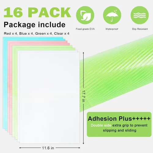 Vista 2 de Shinywear - 16 revestimientos para estantes lavables para refrigerador, antideslizantes, tapetes para estantes de vidrio, forros para refrigerador