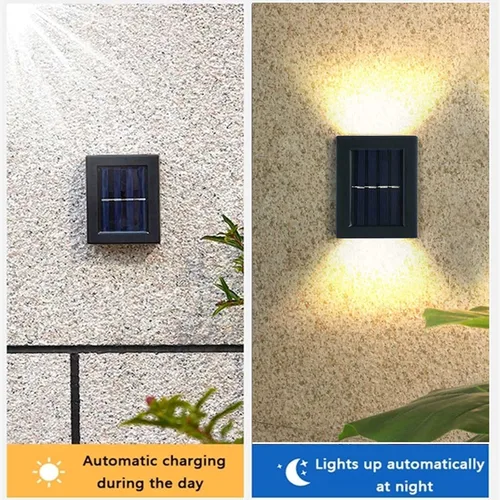 Vista 7 de 2 luces LED solares de pared arriba y abajo iluminan al aire libre sensor de luz solar lámpara IP65 impermeable moderno estilo nórdico decoración