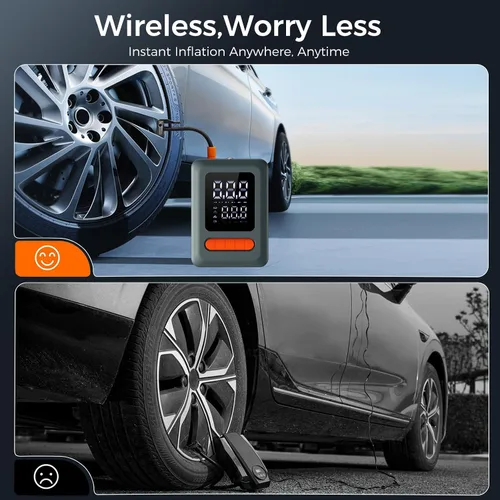 Vista 9 de ApexNexus Inflador de Neumáticos Compresor de Aire Portátil y Arrancador de Coche, Bomba de Aire Inalámbrica con Luz LED y Manómetro de Presión