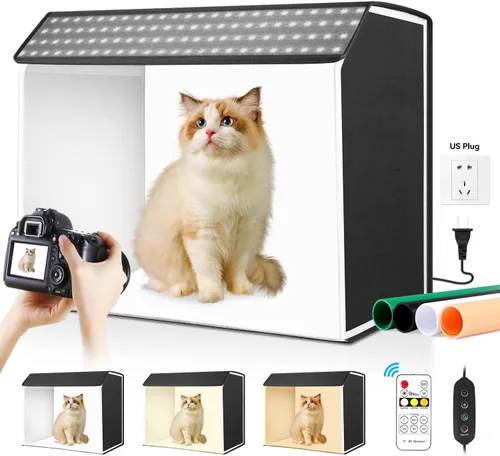 Vista 15 de Takerers Caja de Luz de Estudio Fotográfico de 12"x12"x12" con Cabina de Fotografía con 120 LEDs, 3000-5700K Ajustable, 6 Fondos de Colores, Carpas