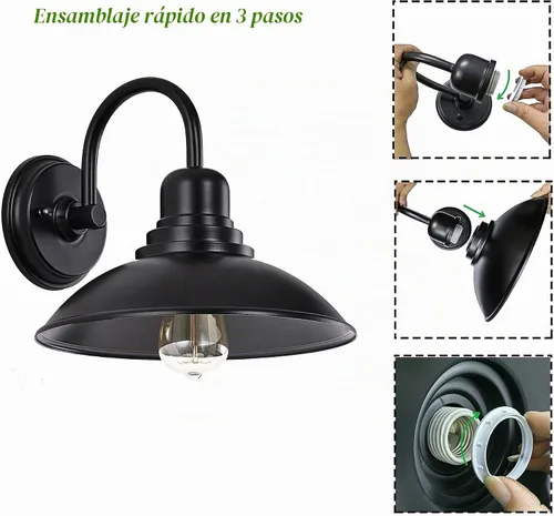 Vista 5 de GOLDHILL Luz de Granero Exterior Negra con Cuello de Ganso, Luces de Tocador de Estilo Granja con Base E26, Luces Exteriores Redondas para Casa Negro