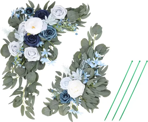 Vista 14 de Juego de 2 flores artificiales para arco de boda, flores artificiales para letrero de boda, decoración de boda polvorienta para decoración de Champán