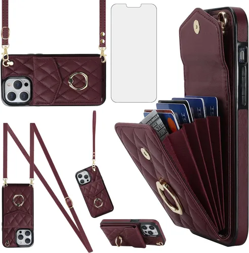 Vista 10 de Asuwish Funda de teléfono para iPhone 14 Pro de 6.1 pulgadas con protector de pantalla de vidrio templado, correa de muñeca, anillo de bloqueo RFID