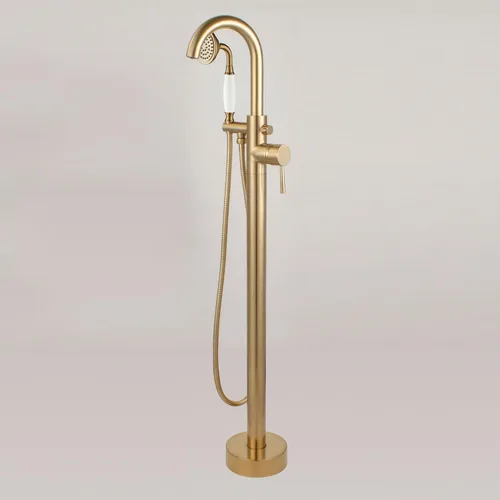 Vista 10 de WOODBRIDGE Grifo de llenado de bañera independiente contemporáneo de una sola manija con ducha de mano en acabado dorado cepillado, F0007-BGVT