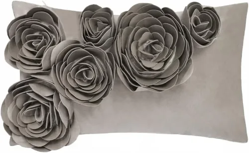 Vista 13 de JWH Funda de almohada decorativa de flores 3D, hecha a mano, funda de almohada floral de terciopelo suave, cojín lumbar para cama, sala de estar