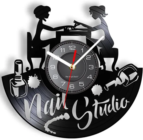 Vista 3 de Reloj de pared de disco de vinilo LED de 12 pulgadas con 7 modos luminosos para estudio de uñas, decoración de pared con tecnología de uñas