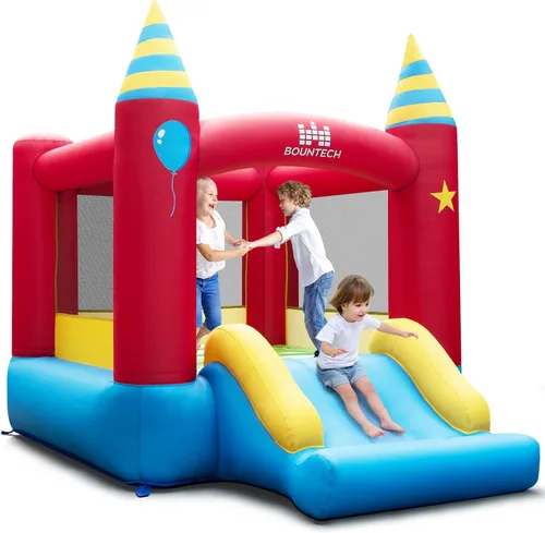 Vista 13 de BOUNTECH Casa inflable de rebote para niños de 3 a 12 años para interiores y exteriores con soplador de 480 W, área de salto, tobogán, juego