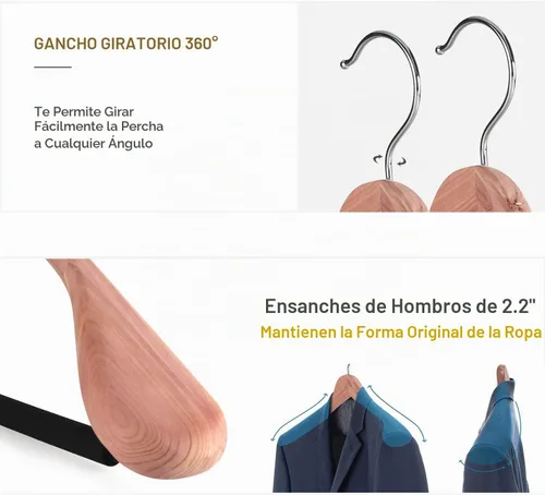 Vista 3 de TOPIA HANGER Perchas de madera de cedro rojo americano sin terminar, perchas de madera de lujo para chaquetas, hombros anchos con barra acolchada