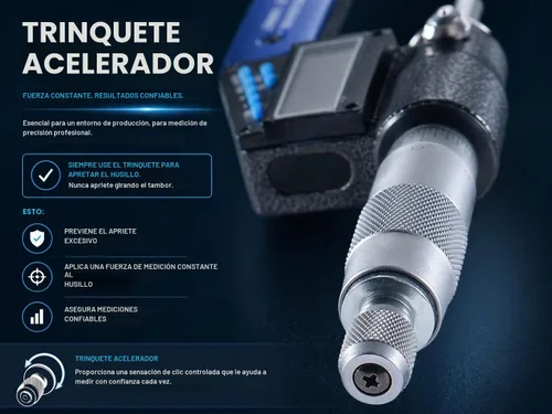 Vista 4 de Accusize Industrial Tools 0-1"/0-25 mm por 0.00005"/0.001 mm Micrómetro Digital Electrónico de 7 Teclas, Resistente al Agua, Ac21-1022