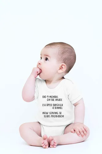 Vista 25 de CBTwear Did 9 Month, Escaped Through a Tunnel, Serving 18 Years Baby Body Unisex Comfy Humor
