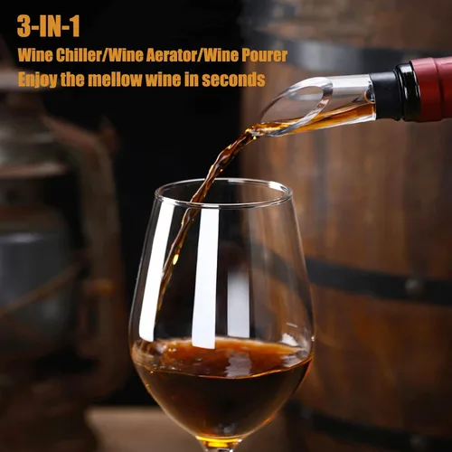 Vista 2 de DERGUAM Enfriador de vino de acero inoxidable 3 en 1 con aireador de vino y vertedor de vino, barra enfriadora de vino que se adapta a todas