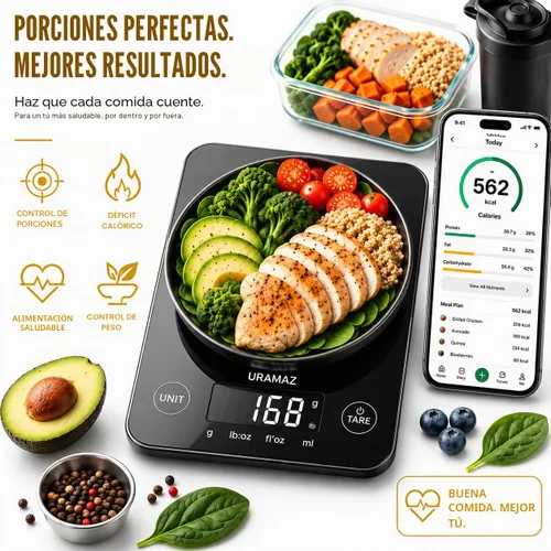 Vista 6 de URAMAZ Báscula de alimentos con calculadora nutricional, báscula digital de alimentos para báscula de cocina gramos y onzas, báscula inteligente