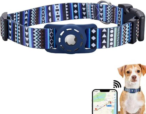 Vista 15 de Collar para perro, compatible con AirTag, collar de nailon para cachorros con soporte de silicona para perros pequeños, negro, XS: cuello de 8 a 12