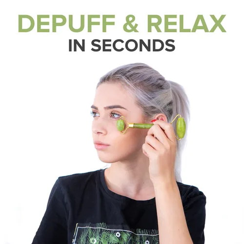 Vista 2 de Juego de rodillos de jade para cara y Gua Sha, 2 rodillos faciales antienvejecimiento y herramienta facial Gua-Sha, masajeador facial y corporal