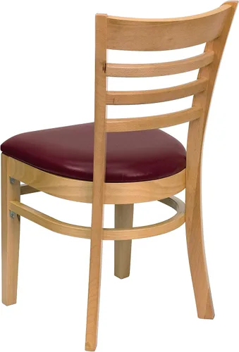 Vista 4 de Flash Furniture HERCULES Series Silla de restaurante de madera natural con respaldo de escalera - Asiento de vinilo burdeos Asiento de vinilo