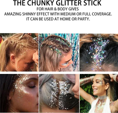 Vista 4 de Barra dorada con purpurina para el cuerpo, traje de Mardi Gras para mujeres y niños, brillante holográfico para fiestas, festivales, rave, Mardi