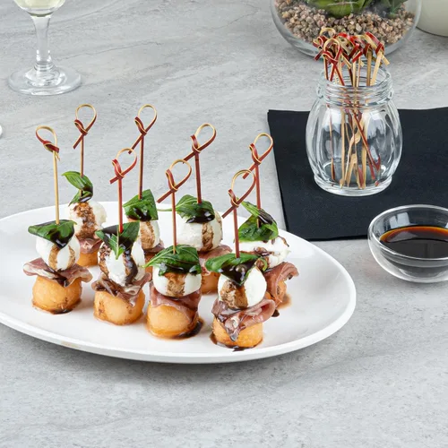Vista 6 de Púas de aperitivos de 4 pulgadas, 1000 púas de nudo anudado, nudo en bucle, para alimentos o bebidas, brochetas de cóctel de bambú marrón, extremo