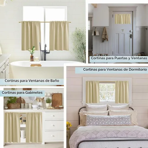 Vista 4 de PANELSBURG - Cortinas de cocina para ventanas, cortinas cortas térmicas aisladas de invierno para puerta con ventana, 24 pulgadas de largo, beige