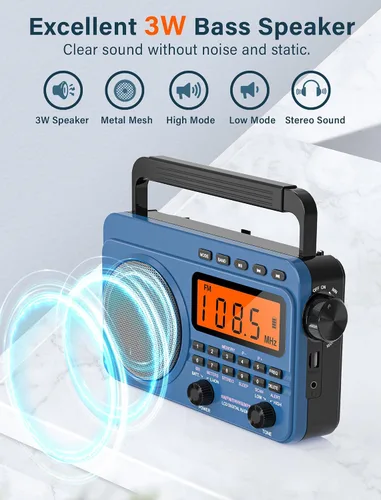 Vista 3 de Radio digital AM FM de onda corta con la mejor recepción, radio portátil recargable de 4000 mAh con alerta meteorológica NOAA, altavoz grande
