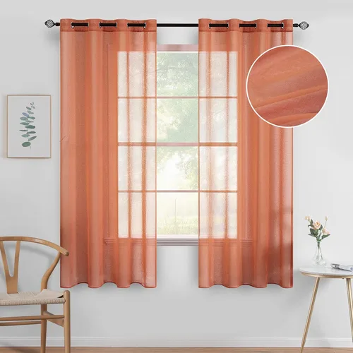 Vista 20 de MIULEE 2 paneles de cortinas semitransparentes beige para ventana, elegantes con ojales en la parte superior, cortinas de gasa