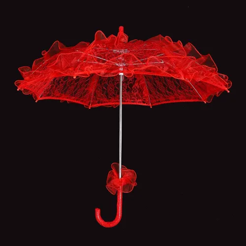 Vista 4 de Fdit Paraguas de algodón con encaje nupcial para bodas fiestas bailar fotografía accesorio rojo
