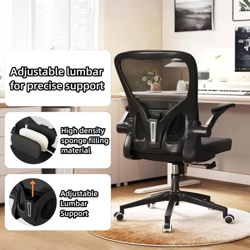 Vista 6 de Silla de oficina ergonómica, silla de escritorio de malla con respaldo alto para computadora con altura ajustable, soporte lumbar, reposabrazos