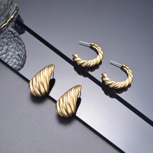 Vista 2 de 2 Pairs Earrings Set for Women, Lightweight Hollow Gold Hoops. Silver Hoop Earrings, 14k Gold Teardrop Hoop Earrings, Rhinestone Waterdrop Earrings