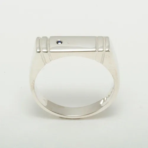 Vista 2 de Anillo de boda de plata de ley 925 con zafiro auténtico para hombre