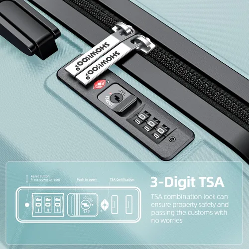 Vista 4 de SHOWKOO Equipaje Sets Expandible PC+ABS Durable Maleta Doble Ruedas TSA Lock 3pcs, Verde (Mint Green), 20 x 24 x 28 pulg., Viajes