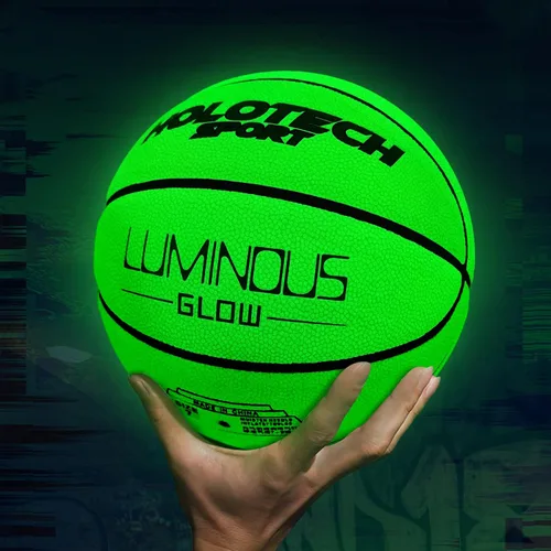 Vista 5 de Basketball Glow in The Dark, Cool Glowing Luminous Leather Basketball Indoor Outdoor Size 7/6/5 for Men, Women, Teenager (with Pump)