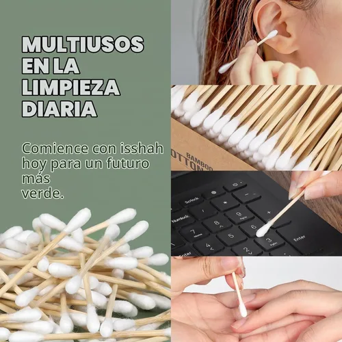 Vista 4 de Hisopos de algodón de bambú – 500 unidades – Certificado FSC y aprobado por PETA, puntas dobles ecológicas, palillos para los oídos sin plástico