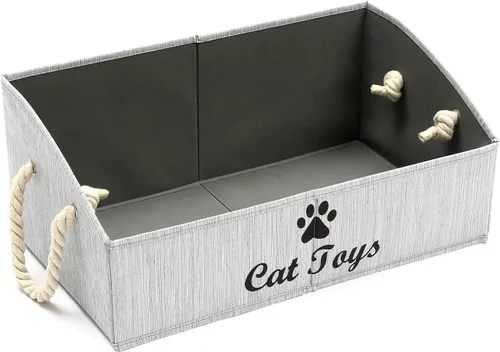 Vista 13 de Geyecete - Cajas grandes plegables de tela para almacenamiento de juguetes de perro, organizadores trapezoidales con asa de cuerda trenzada, cestas