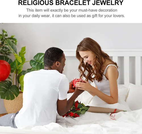 Vista 8 de Generic Bola de oración religiosa Pulsera de Rosario Cruz Virgen María Rosario Cuentas de oración Jesús Crucifijo Cruz para Mujeres Hombres Azul